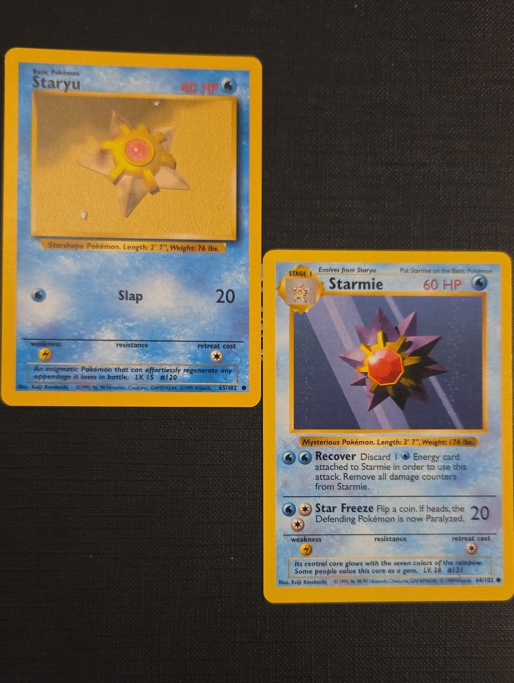 STARYU #65 + STARMIE #64 | Pokemon Base Set (1999) Trading Cards (Set of 2)